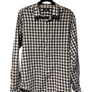 Theory Men‎ Large L Shirt Button Down Flannel Cotton Lightweight Blue Plaid soft